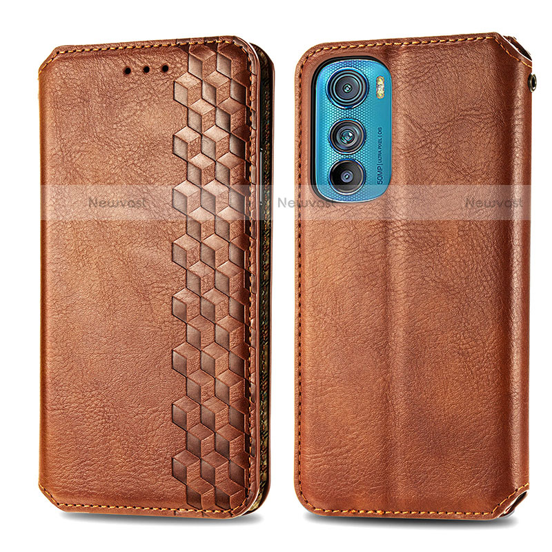 Leather Case Stands Flip Cover Holder S01D for Motorola Moto Edge 30 5G Brown