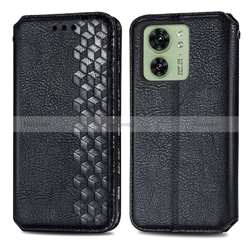 Leather Case Stands Flip Cover Holder S01D for Motorola Moto Edge 40 5G Black