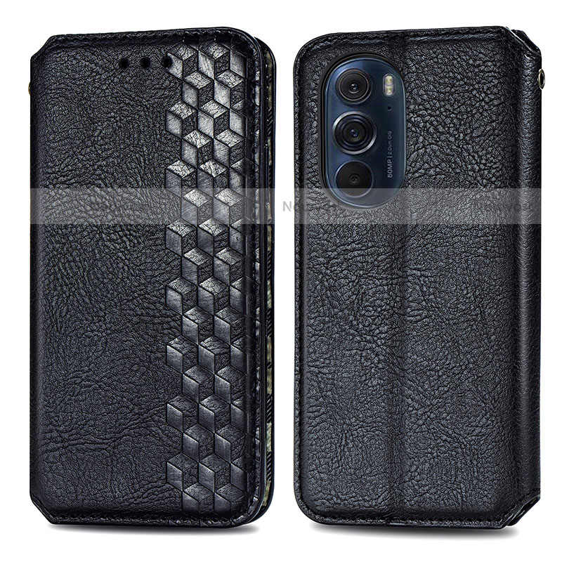 Leather Case Stands Flip Cover Holder S01D for Motorola Moto Edge Plus (2022) 5G Black