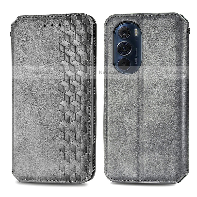 Leather Case Stands Flip Cover Holder S01D for Motorola Moto Edge Plus (2022) 5G Gray