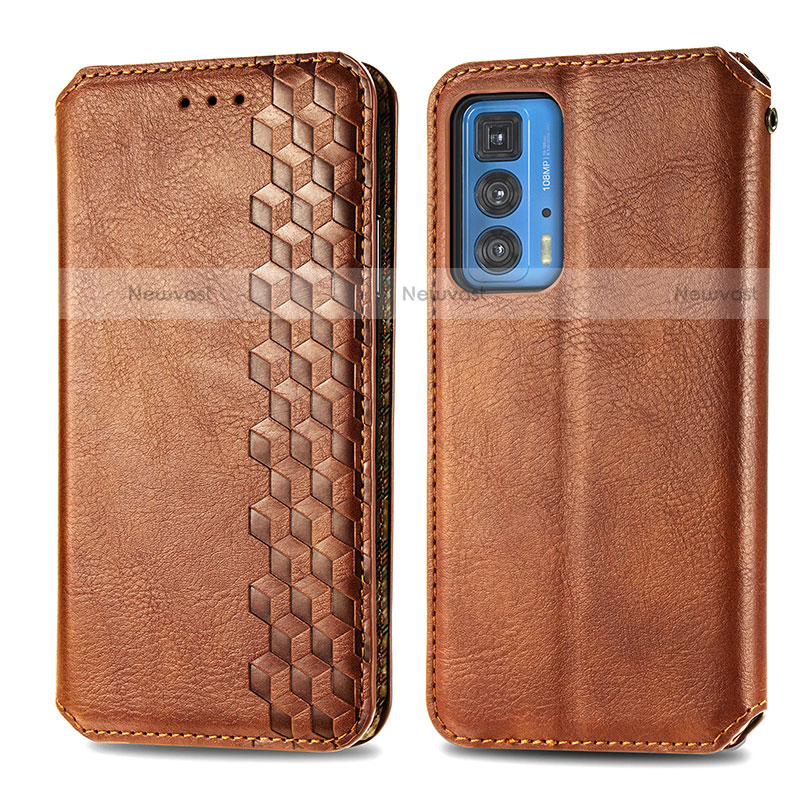 Leather Case Stands Flip Cover Holder S01D for Motorola Moto Edge S Pro 5G Brown