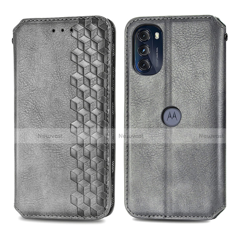 Leather Case Stands Flip Cover Holder S01D for Motorola Moto G 5G (2022) Gray