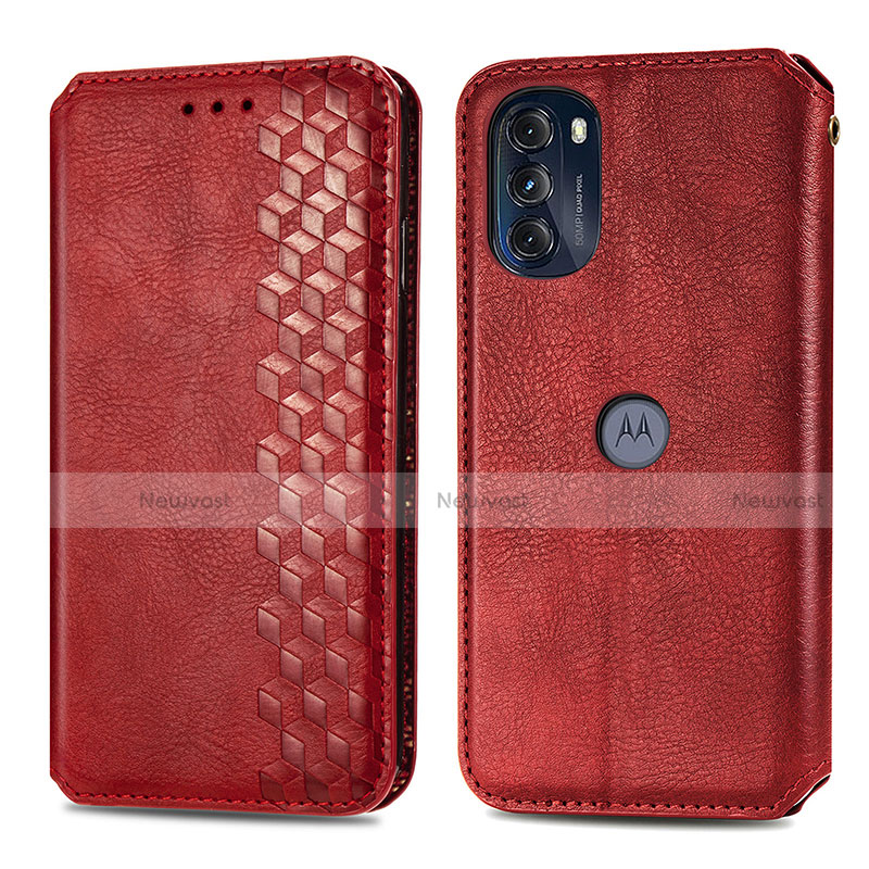 Leather Case Stands Flip Cover Holder S01D for Motorola Moto G 5G (2022) Red