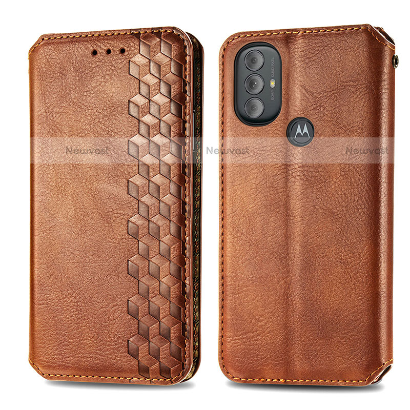 Leather Case Stands Flip Cover Holder S01D for Motorola Moto G Power (2022) Brown