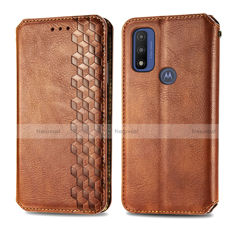 Leather Case Stands Flip Cover Holder S01D for Motorola Moto G Pure Brown