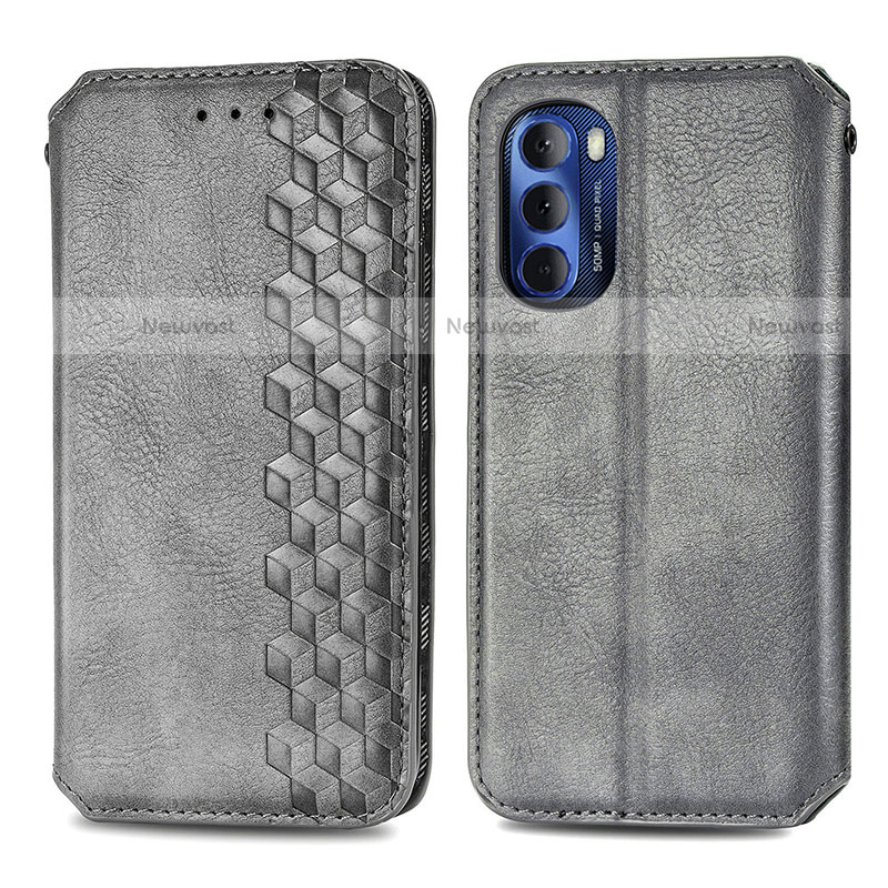 Leather Case Stands Flip Cover Holder S01D for Motorola Moto G Stylus (2022) 4G Gray