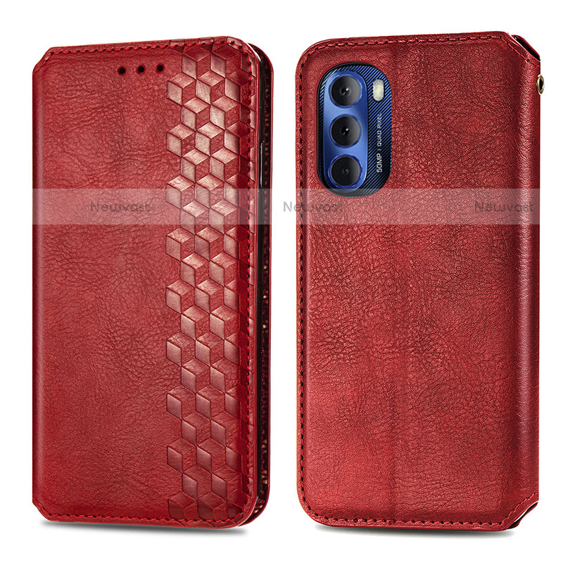 Leather Case Stands Flip Cover Holder S01D for Motorola Moto G Stylus (2022) 4G Red