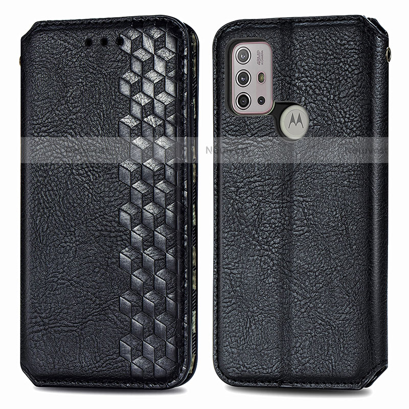 Leather Case Stands Flip Cover Holder S01D for Motorola Moto G10 Black