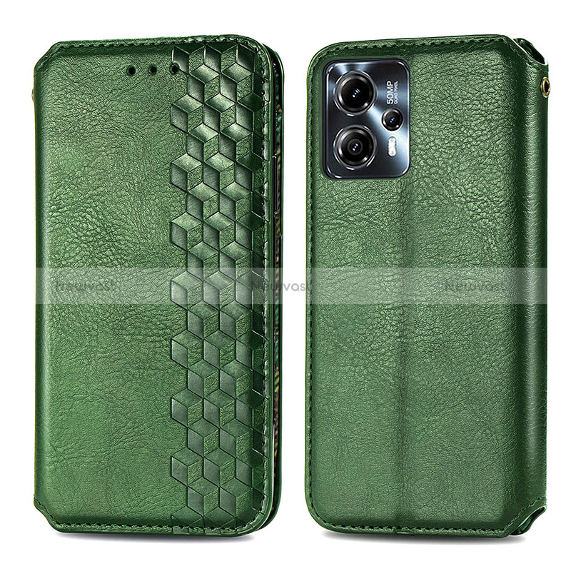 Leather Case Stands Flip Cover Holder S01D for Motorola Moto G13 Green