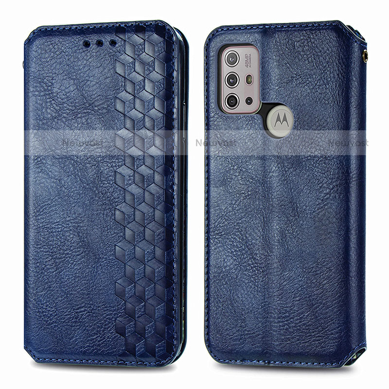 Leather Case Stands Flip Cover Holder S01D for Motorola Moto G20 Blue