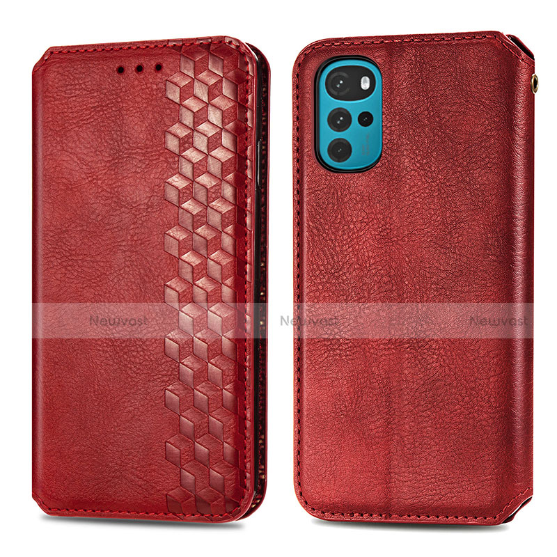 Leather Case Stands Flip Cover Holder S01D for Motorola Moto G22 Red