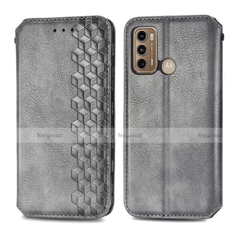 Leather Case Stands Flip Cover Holder S01D for Motorola Moto G40 Fusion Gray