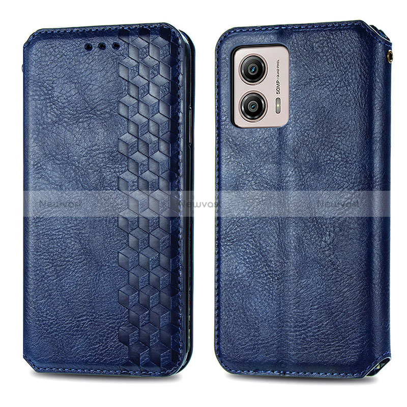 Leather Case Stands Flip Cover Holder S01D for Motorola Moto G53 5G Blue