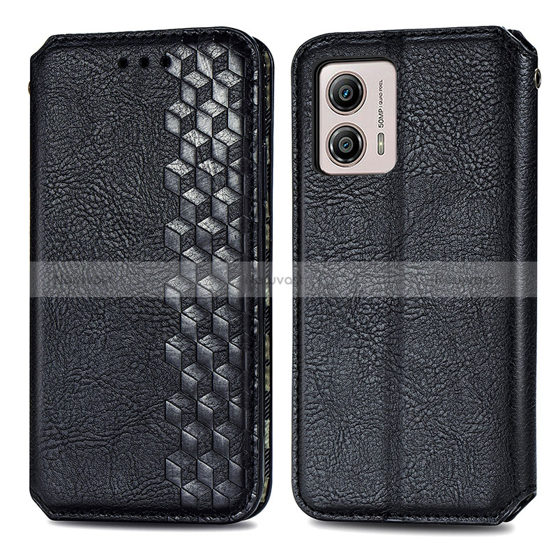 Leather Case Stands Flip Cover Holder S01D for Motorola Moto G53j 5G Black