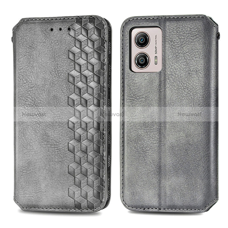 Leather Case Stands Flip Cover Holder S01D for Motorola Moto G53j 5G Gray