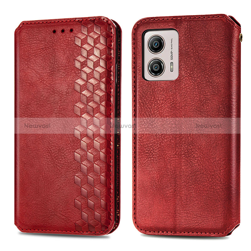 Leather Case Stands Flip Cover Holder S01D for Motorola Moto G53j 5G Red