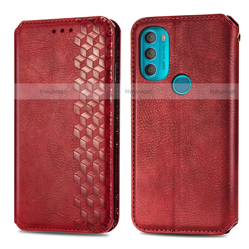 Leather Case Stands Flip Cover Holder S01D for Motorola Moto G71 5G Red