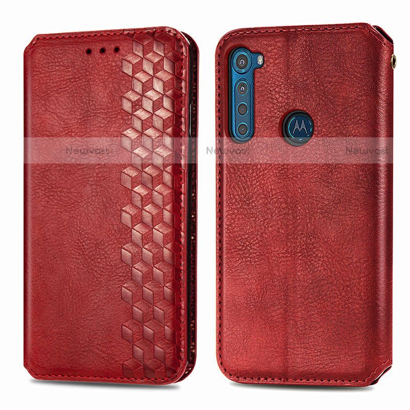 Leather Case Stands Flip Cover Holder S01D for Motorola Moto One Fusion Plus Red