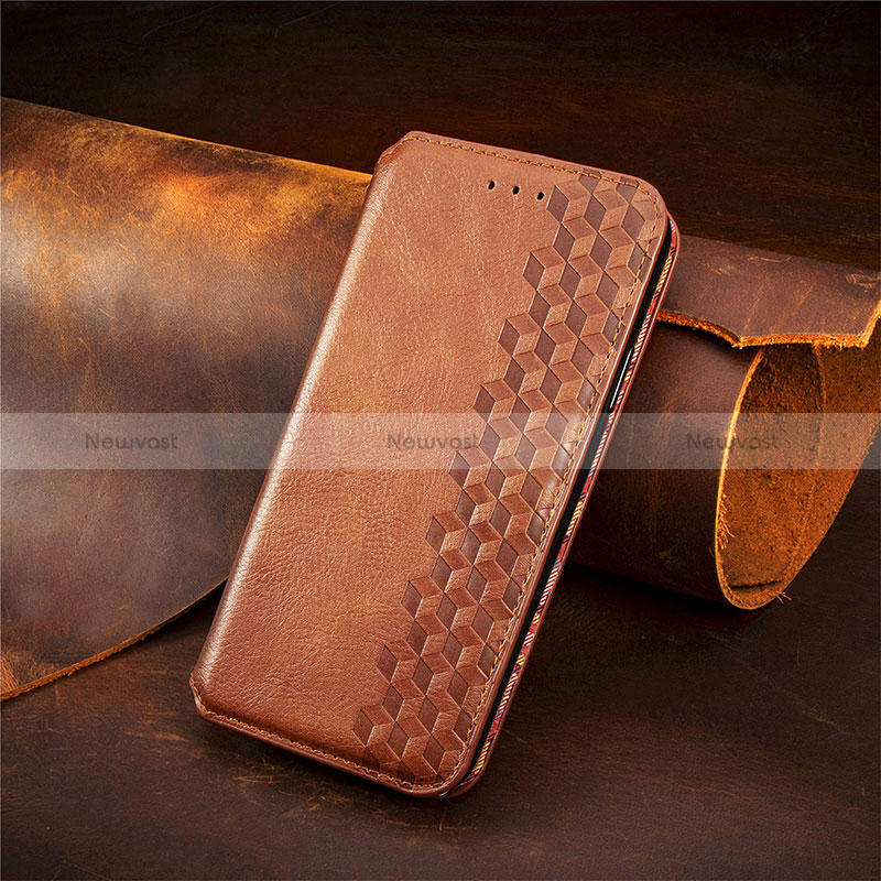 Leather Case Stands Flip Cover Holder S01D for Nokia C210 Brown