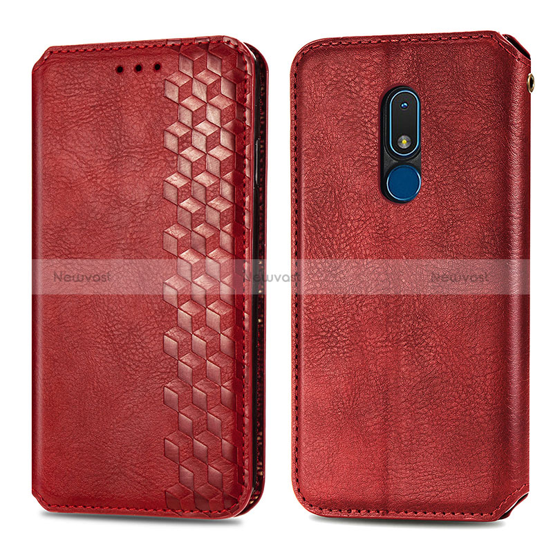 Leather Case Stands Flip Cover Holder S01D for Nokia C3 Red