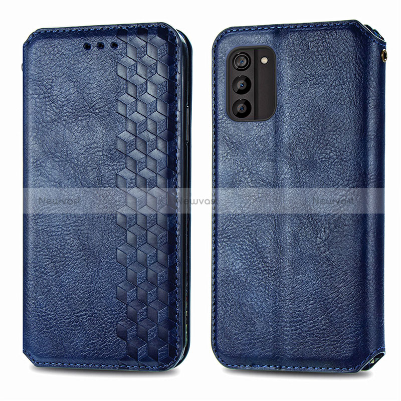 Leather Case Stands Flip Cover Holder S01D for Nokia G100 Blue