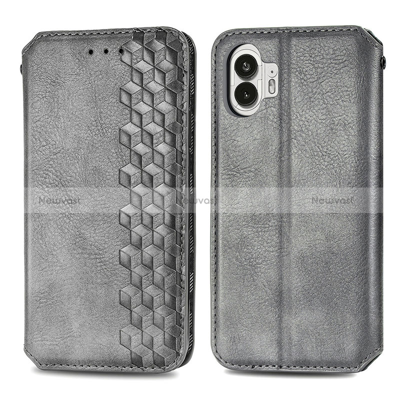 Leather Case Stands Flip Cover Holder S01D for Nothing Phone 2 Gray