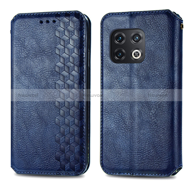 Leather Case Stands Flip Cover Holder S01D for OnePlus 10 Pro 5G Blue