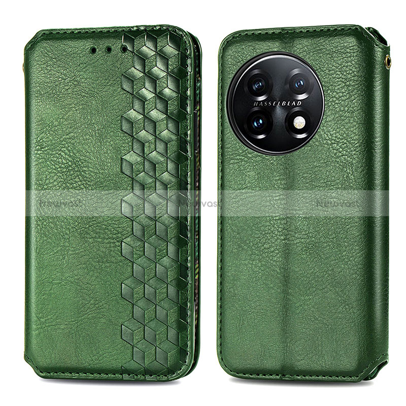 Leather Case Stands Flip Cover Holder S01D for OnePlus 11 5G Green