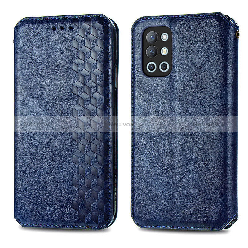 Leather Case Stands Flip Cover Holder S01D for OnePlus 9R 5G Blue