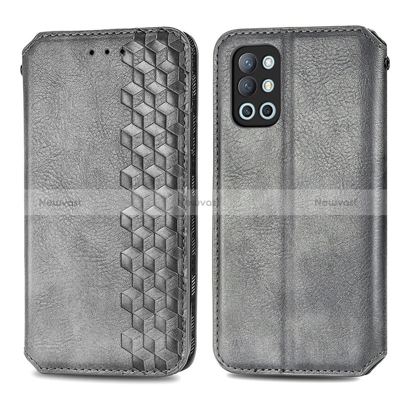 Leather Case Stands Flip Cover Holder S01D for OnePlus 9R 5G Gray