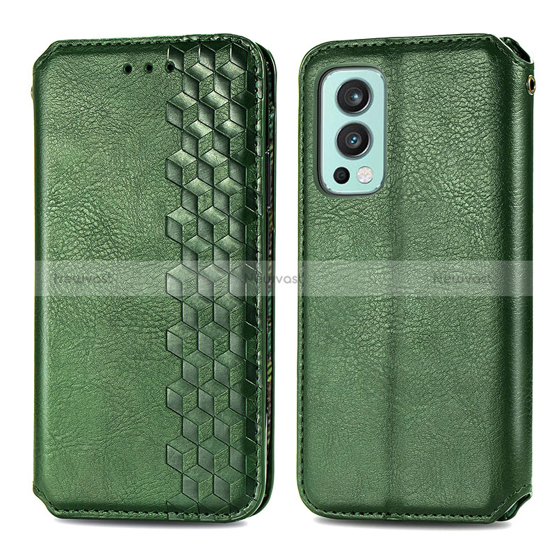 Leather Case Stands Flip Cover Holder S01D for OnePlus Nord 2 5G Green