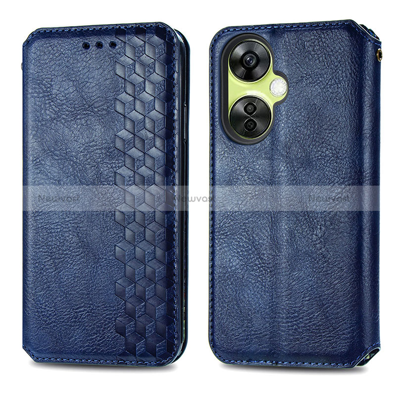 Leather Case Stands Flip Cover Holder S01D for OnePlus Nord CE 3 5G Blue