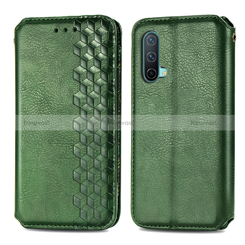 Leather Case Stands Flip Cover Holder S01D for OnePlus Nord CE 5G Green