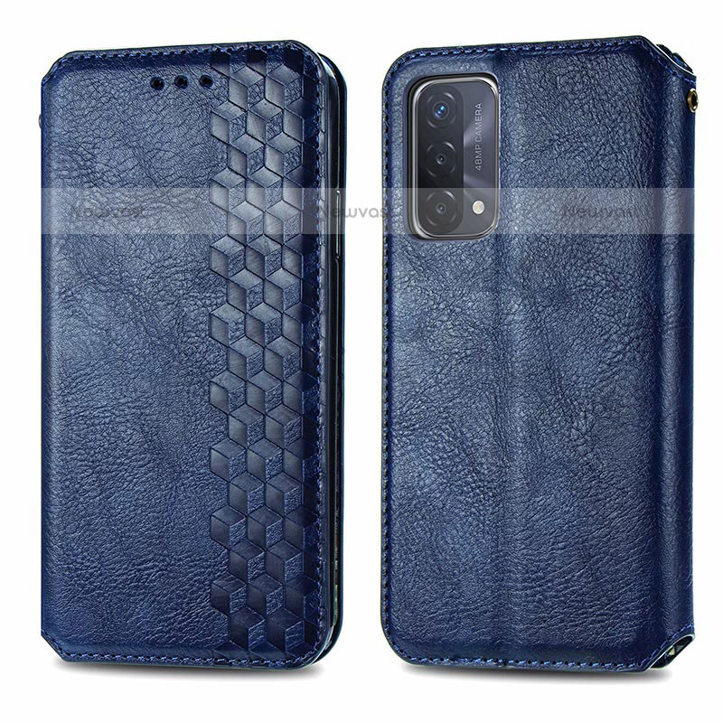 Leather Case Stands Flip Cover Holder S01D for OnePlus Nord N200 5G Blue