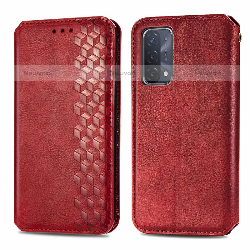 Leather Case Stands Flip Cover Holder S01D for OnePlus Nord N200 5G Red