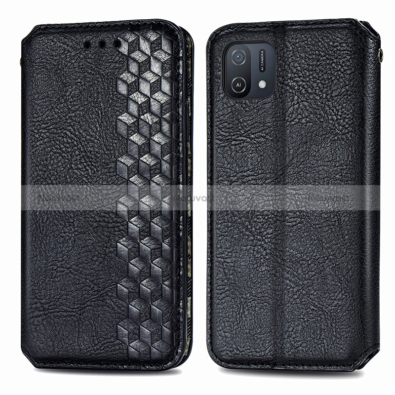 Leather Case Stands Flip Cover Holder S01D for Oppo A16e Black