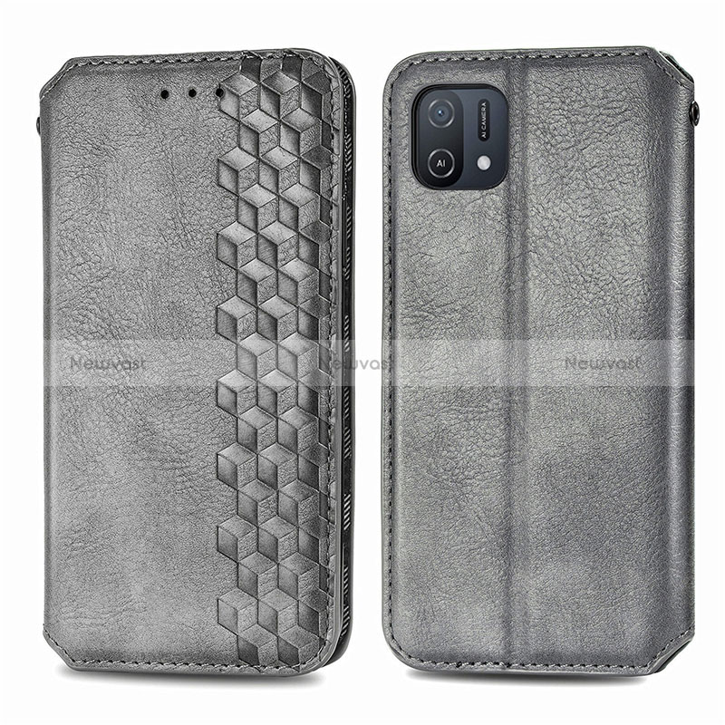 Leather Case Stands Flip Cover Holder S01D for Oppo A16K Gray
