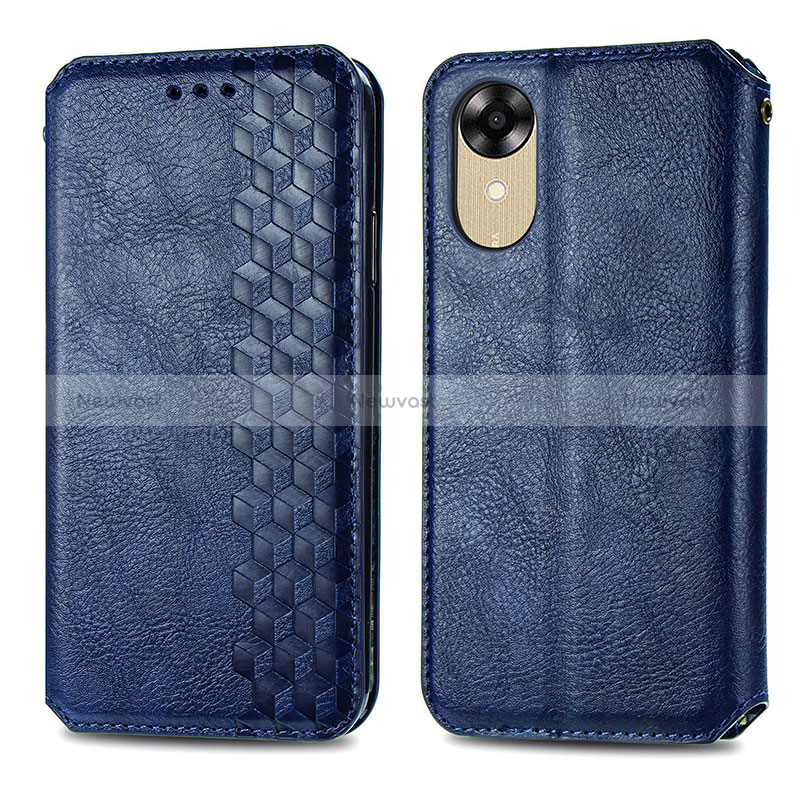 Leather Case Stands Flip Cover Holder S01D for Oppo A17K Blue