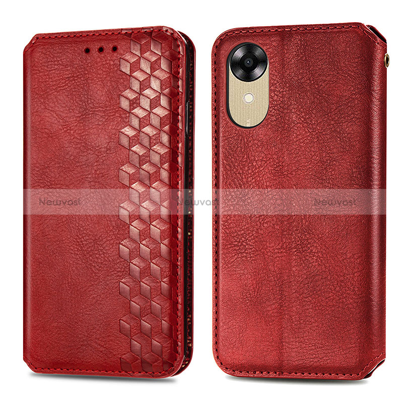 Leather Case Stands Flip Cover Holder S01D for Oppo A17K Red