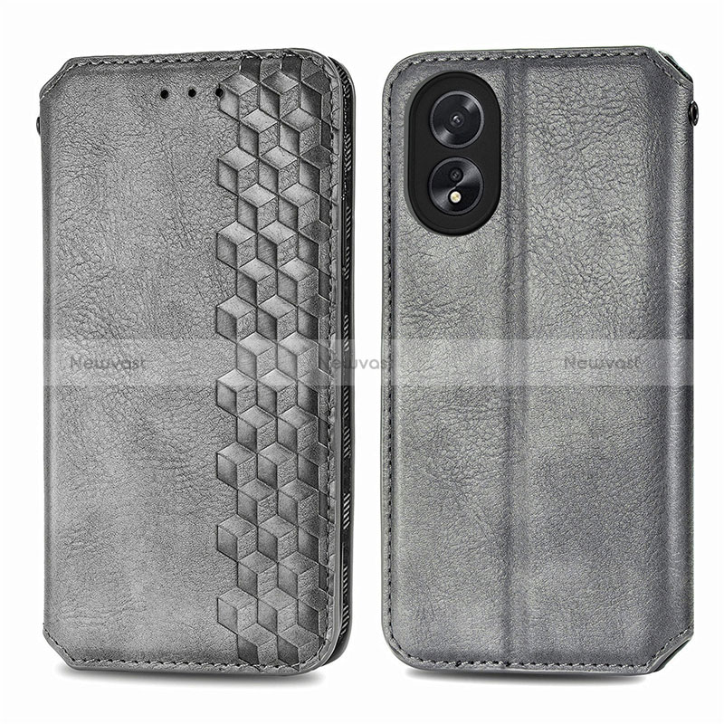 Leather Case Stands Flip Cover Holder S01D for Oppo A18 Gray