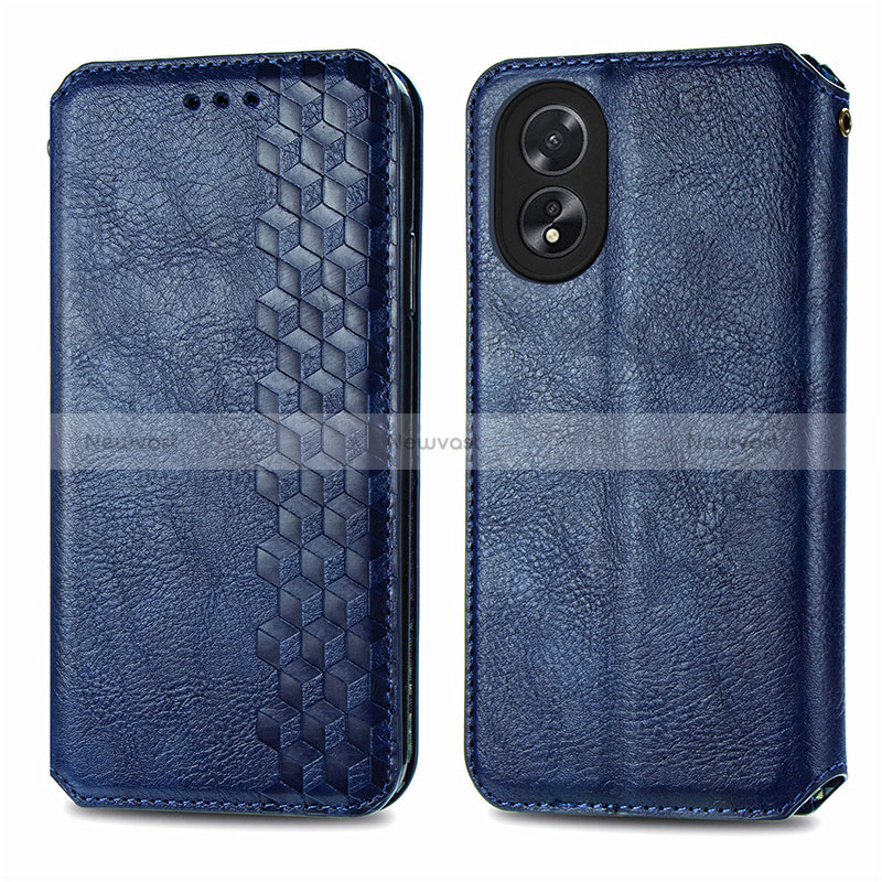 Leather Case Stands Flip Cover Holder S01D for Oppo A38 Blue