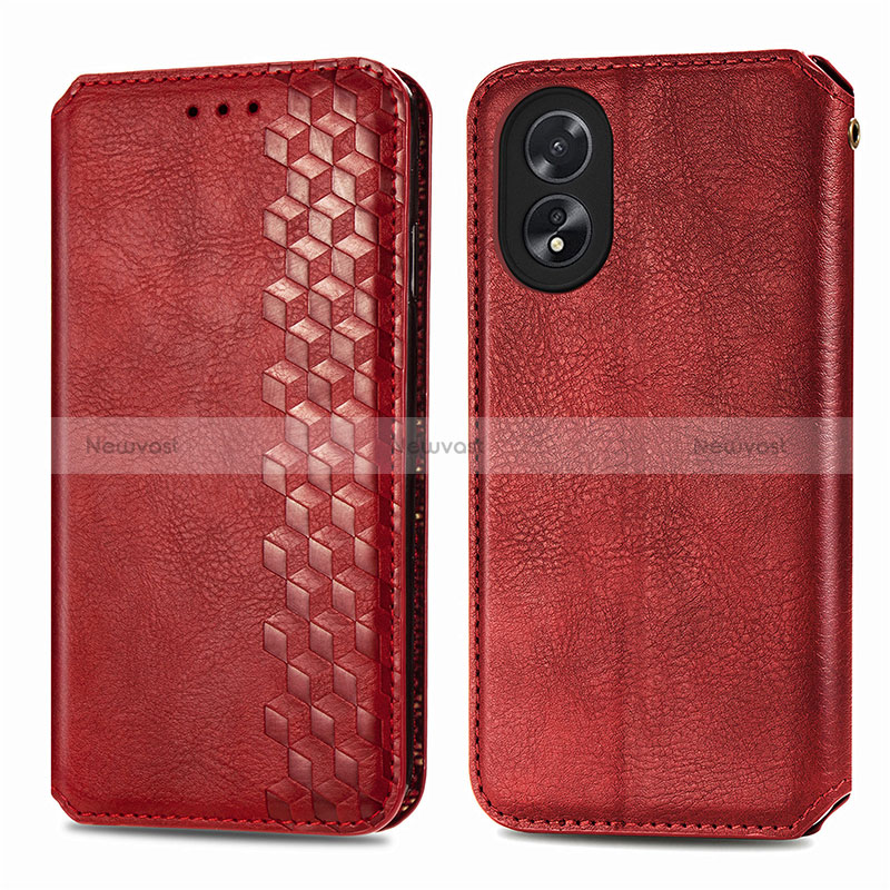 Leather Case Stands Flip Cover Holder S01D for Oppo A38 Red