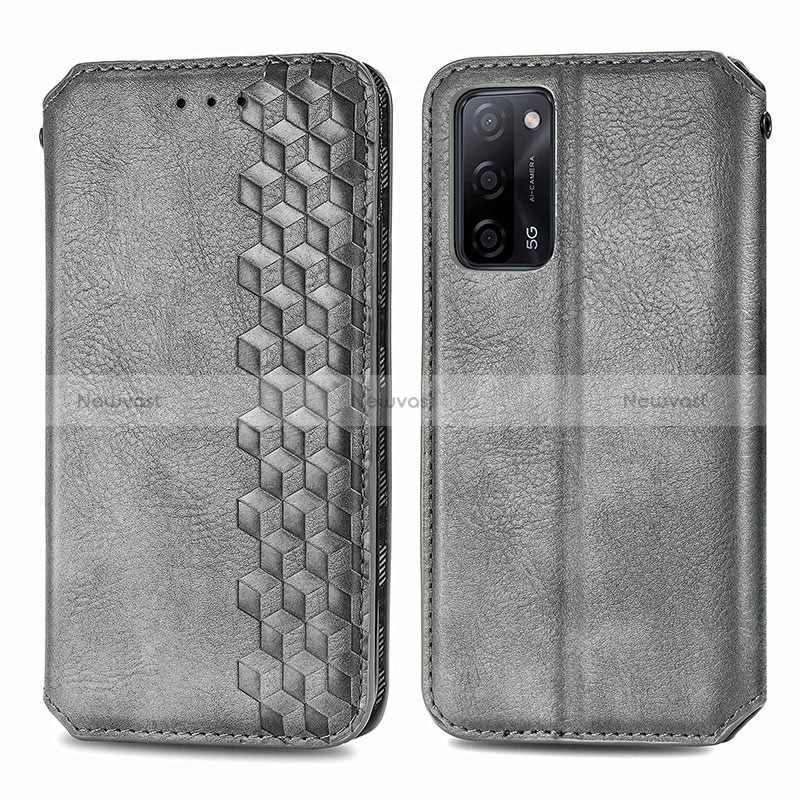 Leather Case Stands Flip Cover Holder S01D for Oppo A53s 5G Gray