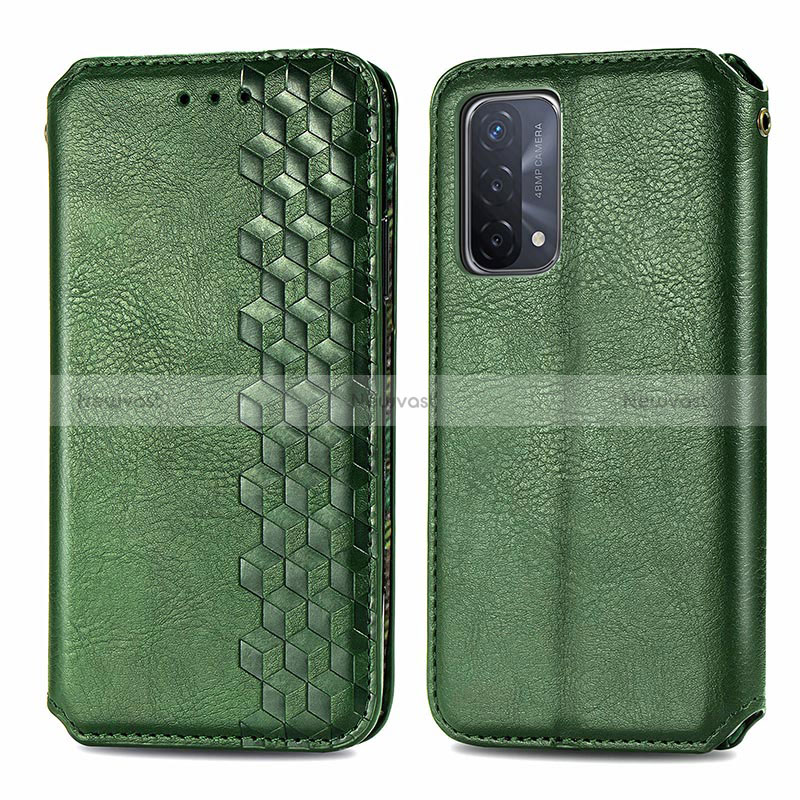 Leather Case Stands Flip Cover Holder S01D for Oppo A54 5G Green