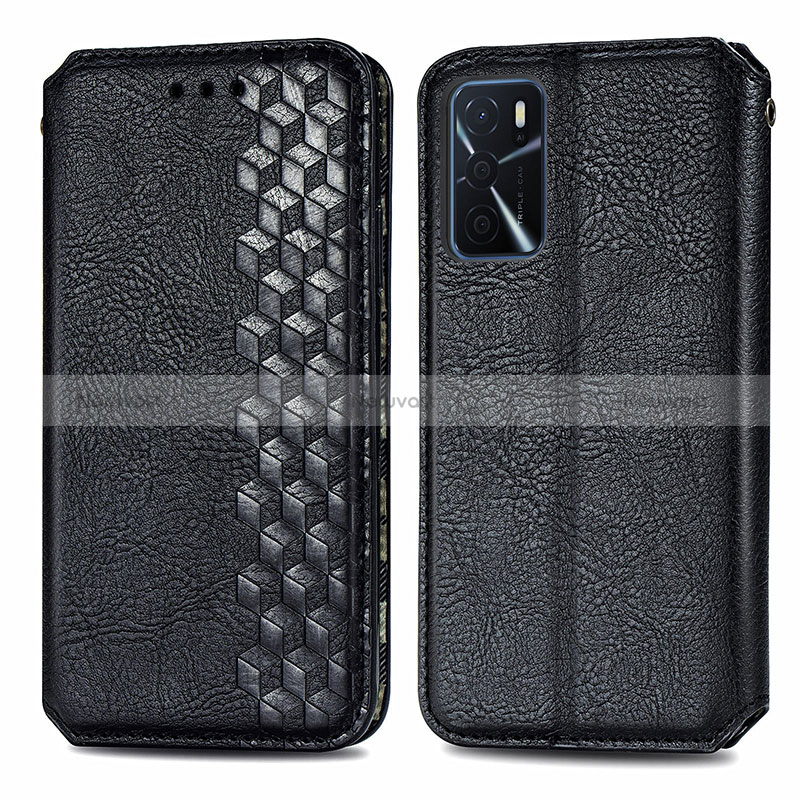 Leather Case Stands Flip Cover Holder S01D for Oppo A54s Black