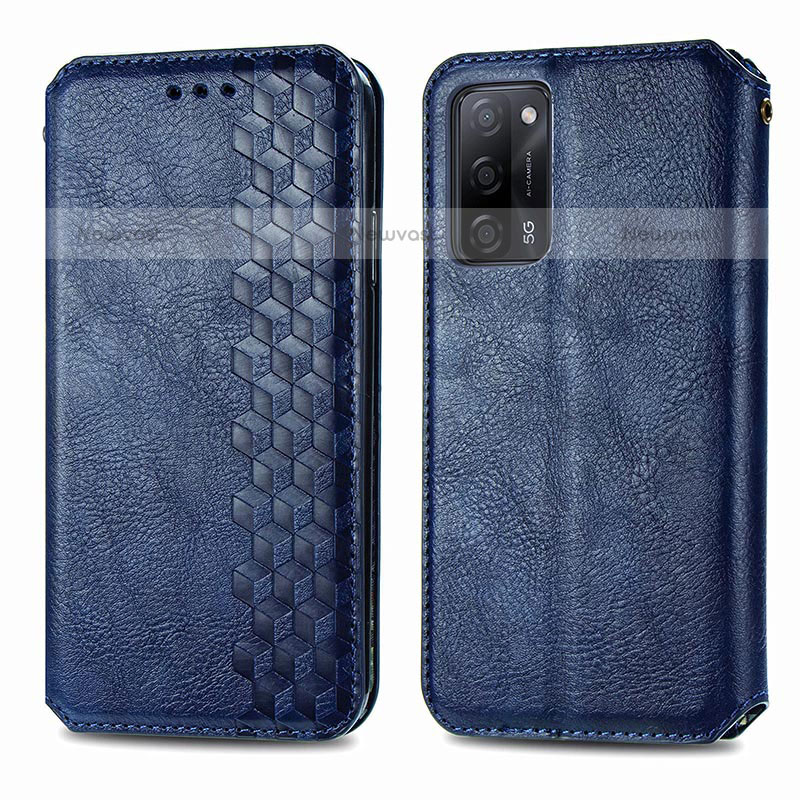 Leather Case Stands Flip Cover Holder S01D for Oppo A55 5G Blue