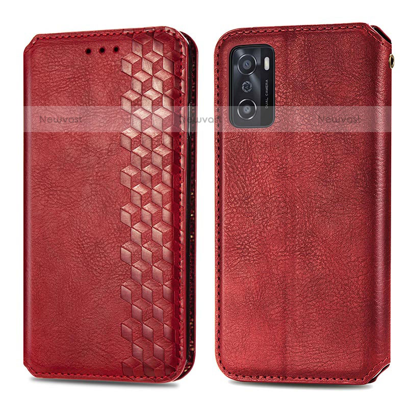 Leather Case Stands Flip Cover Holder S01D for Oppo A55S 5G Red