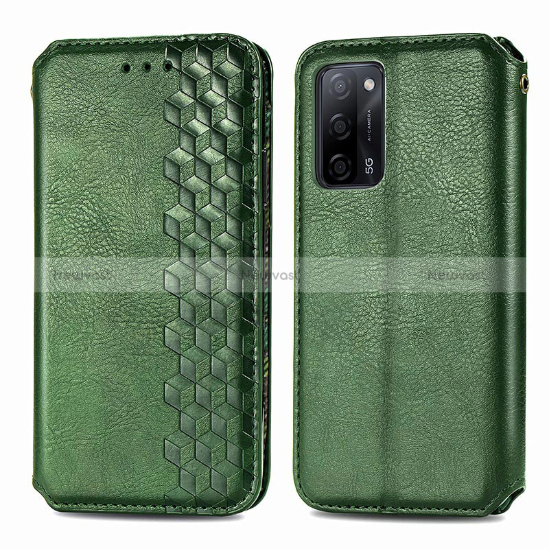 Leather Case Stands Flip Cover Holder S01D for Oppo A56 5G Green