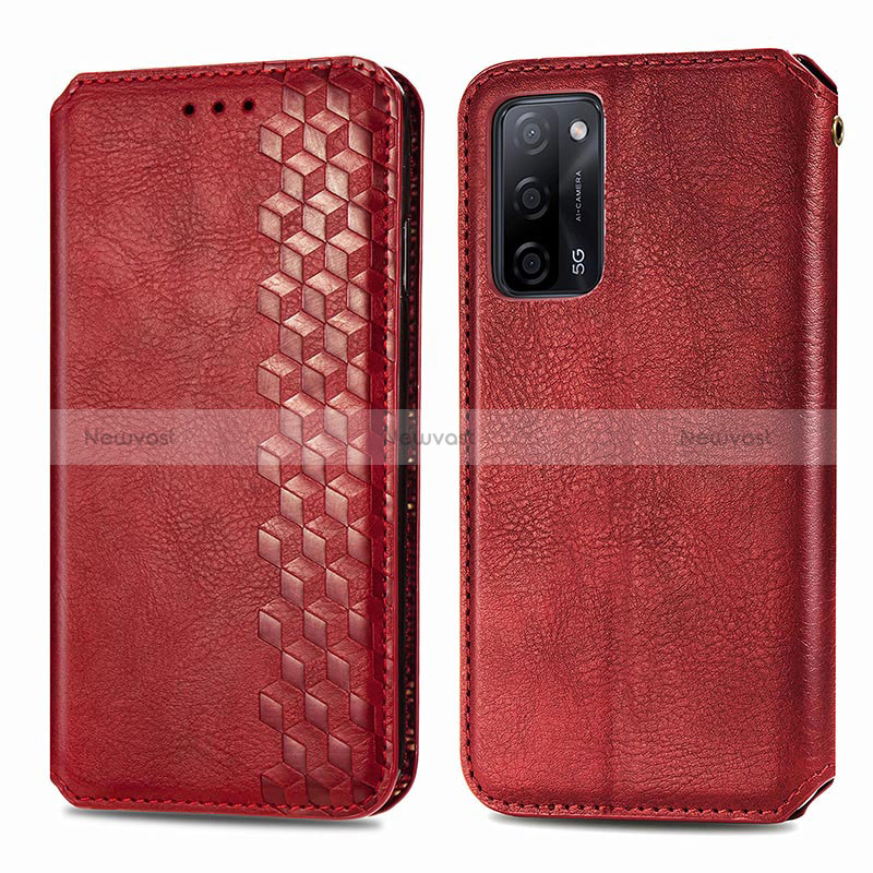 Leather Case Stands Flip Cover Holder S01D for Oppo A56 5G Red