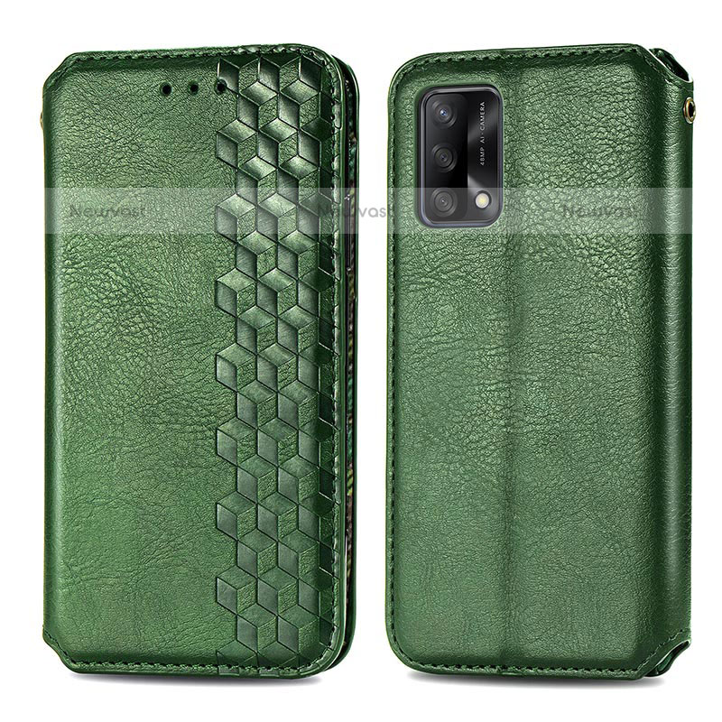 Leather Case Stands Flip Cover Holder S01D for Oppo A74 4G Green